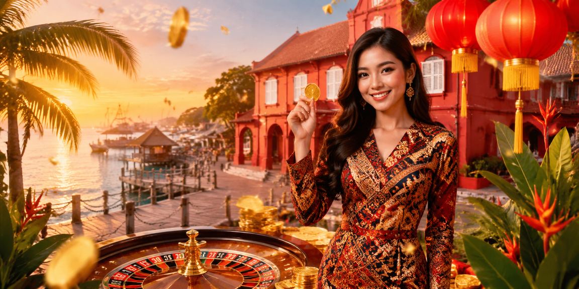 Meja roulette bergaya batik Melaka dalam suasana kasino moden Malaysia