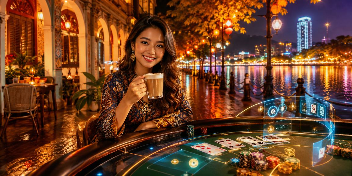 Permainan baccarat bergaya batik Malaysia dalam suasana kasino tempatan yang meriah